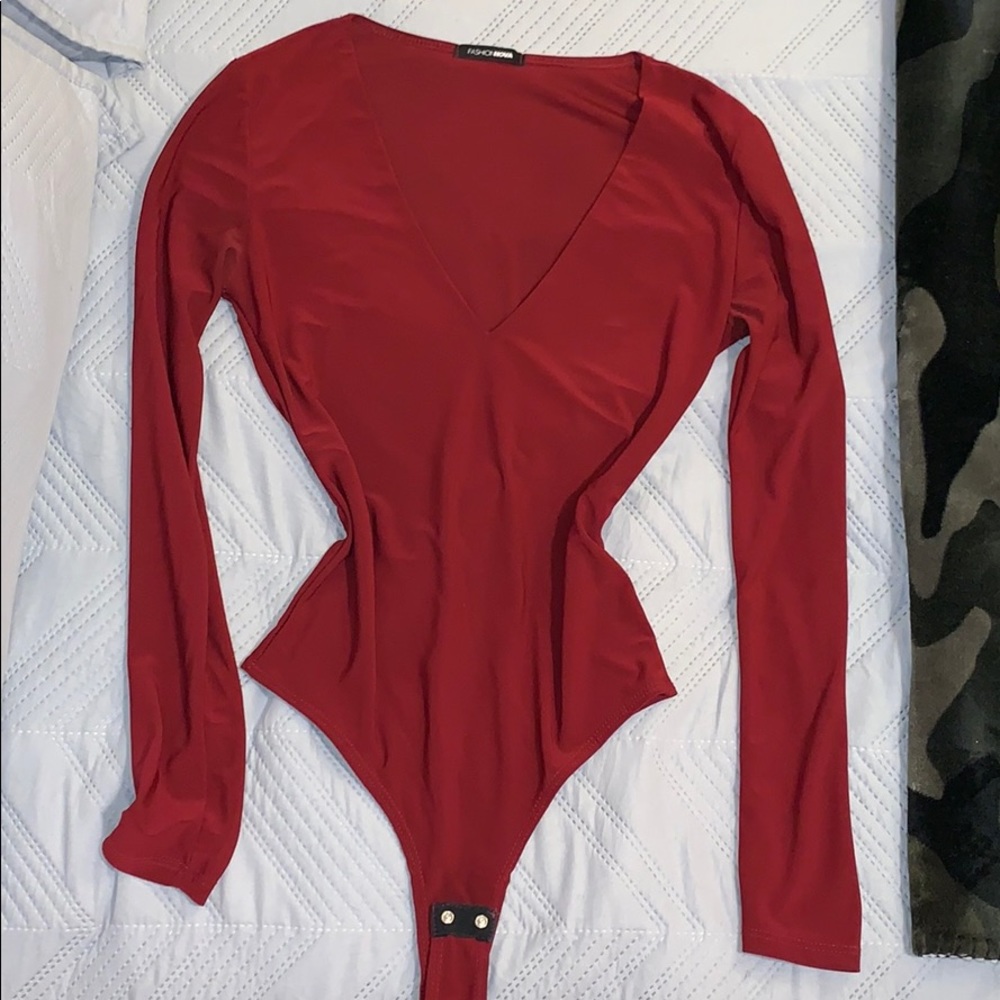 Maroon bodysuit.